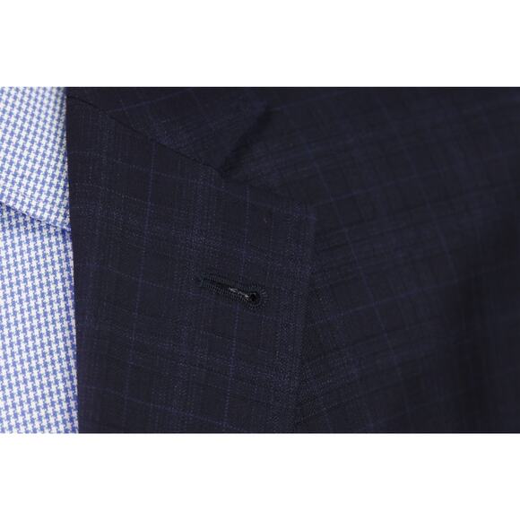 Ted Baker Mens Navy Blue Subtle Checkered 2-Btn Wool Blazer Jacket 50XL - Picture 5 of 9